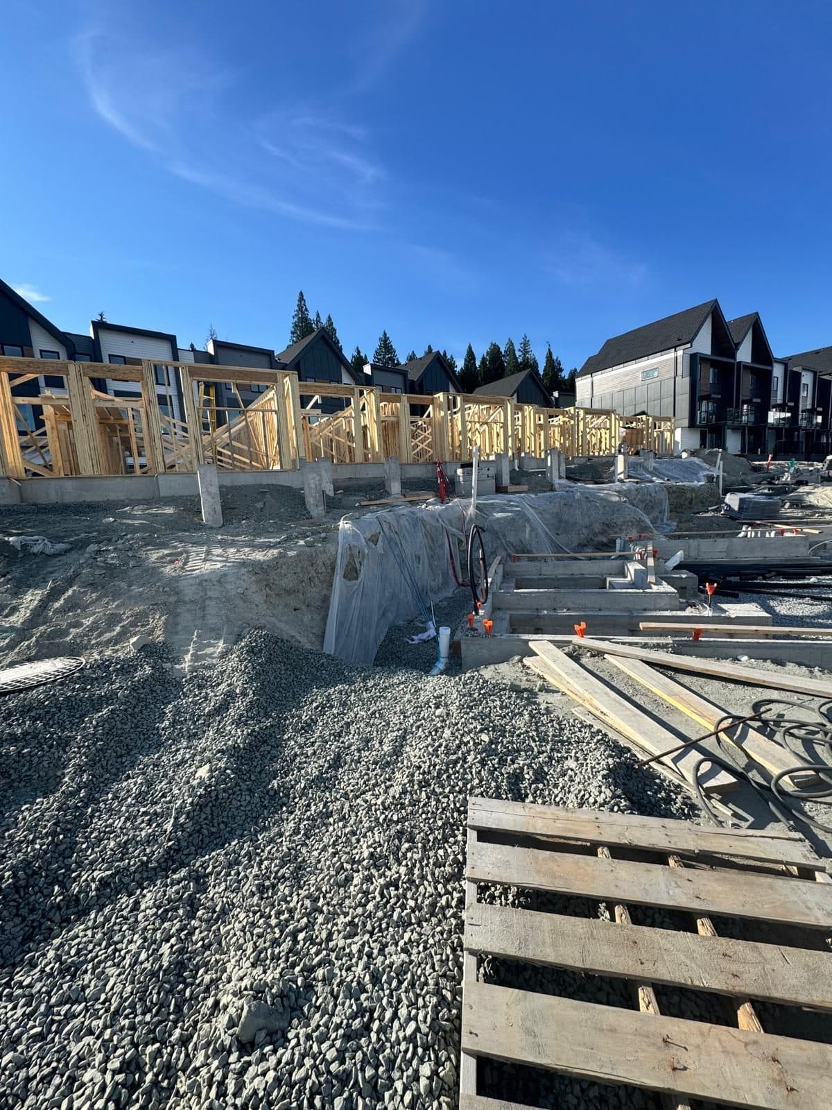 Excavated site prepared for framing