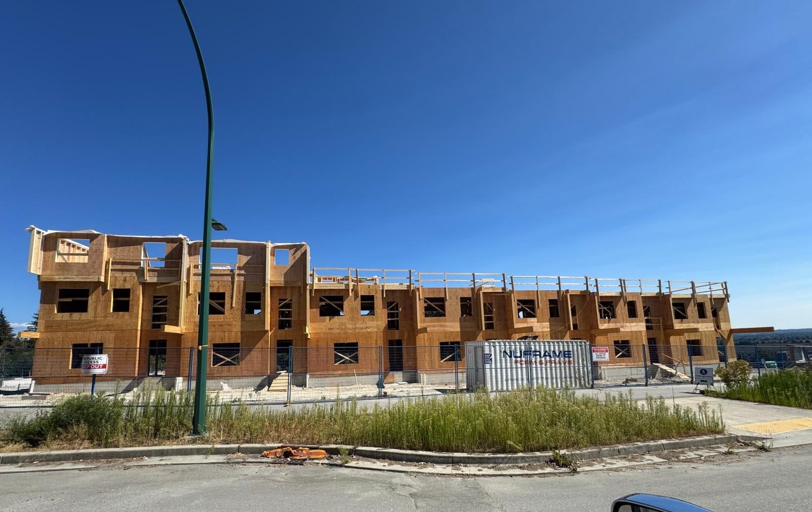 Row of framed townhouses