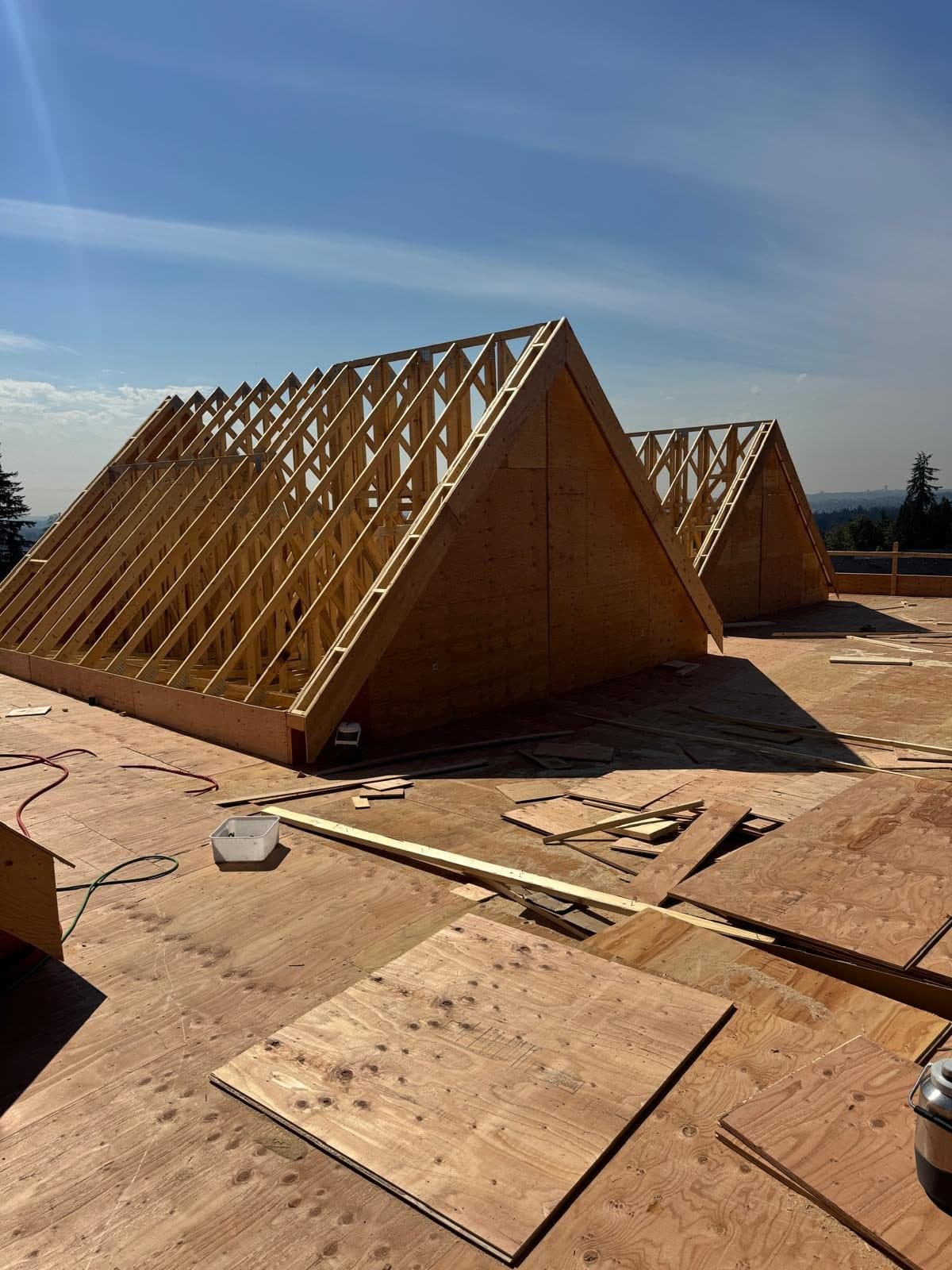 Roof trusses assembled on a Mannat Framing job site