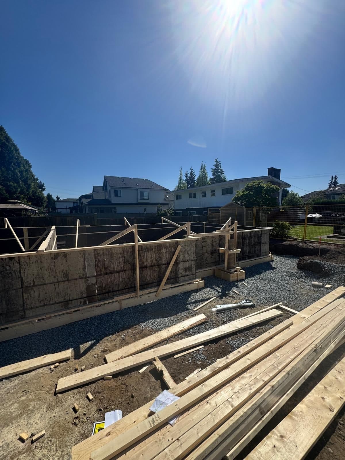 Concrete foundation formwork on a residential lot